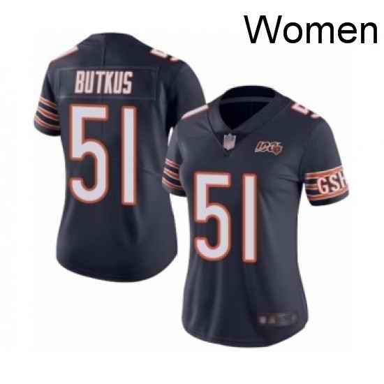Womens Chicago Bears 51 Dick Butkus Navy Blue Team Color 100th Season Limited Football Jersey